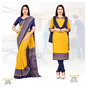 Yellow Gala Border Crepe Saree And Salwar Suit (Uniform Combo)