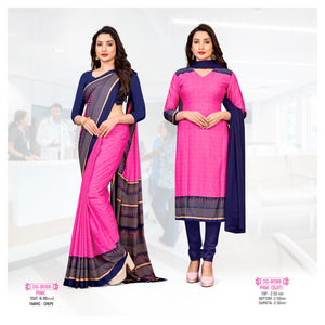 Pink Gala Border Crepe Saree And Salwar Suit (Uniform Combo)