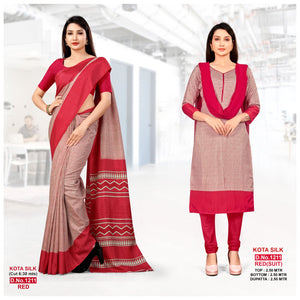 Red Chex Kota Silk Uniform Suit & Saree (Uniform Combo)