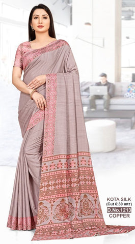 PLAIN Printed  COPPER Kota Silk Uniform Saree