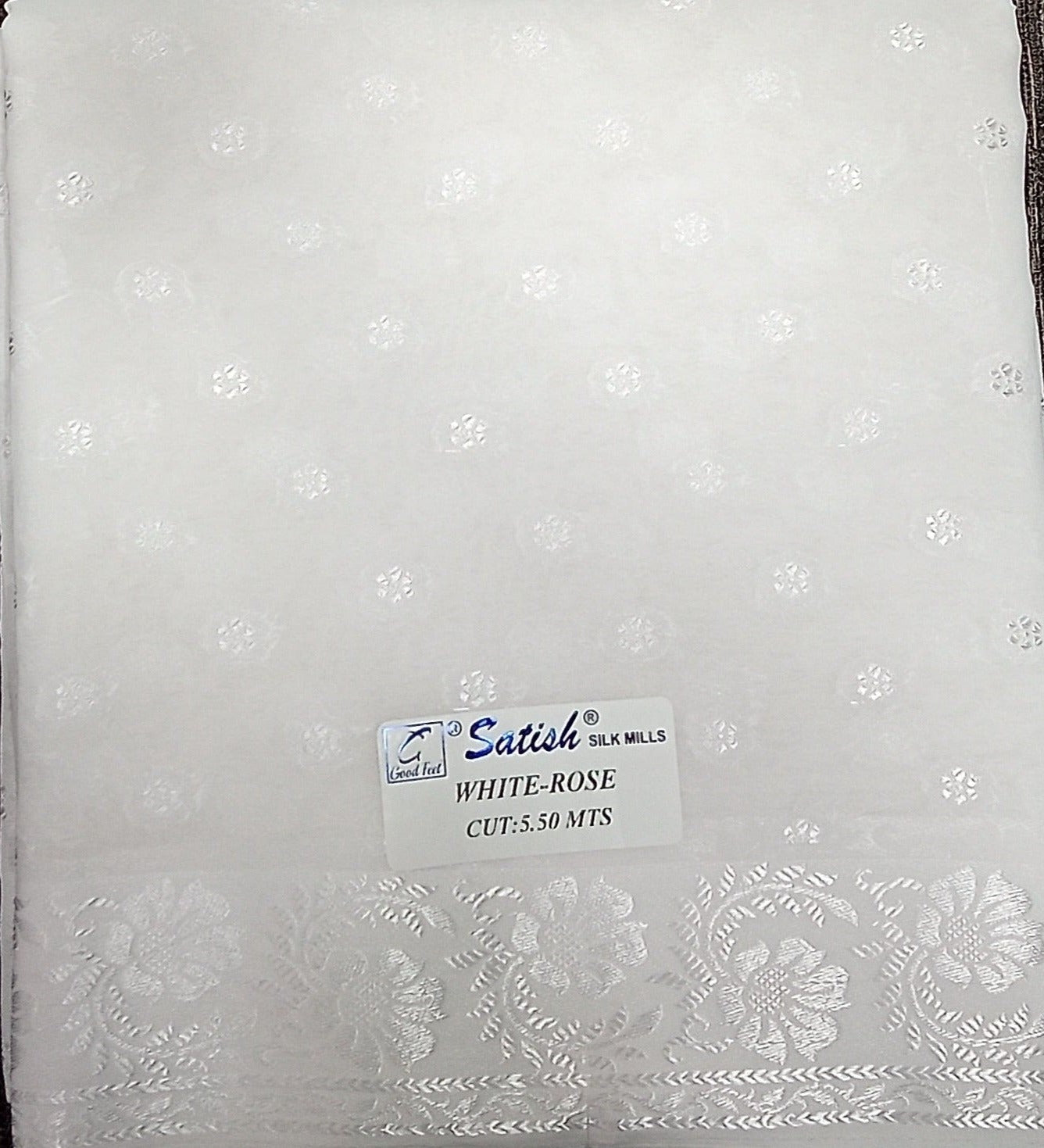 Floral Border Plain White Chiffon Saree