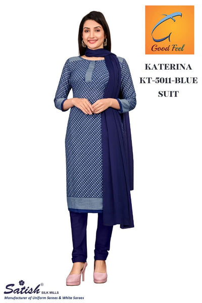 Calico Printed Blue Dull Crepe Uniform Salwar Suit With Dupatta for Teacher