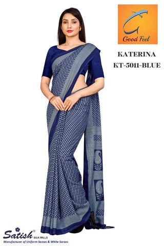 Calico Printed Blue Crepe Uniform Sarees