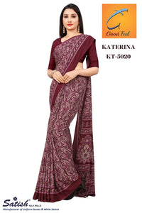 Floral Printed Purple Crepe Uniform Sarees