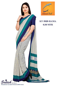 Designer Checks Printed Rama And Blue Crepe Uniform Saree