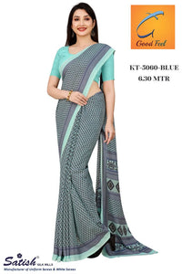 Calico Printed Blue Uniform Crepe Sarees