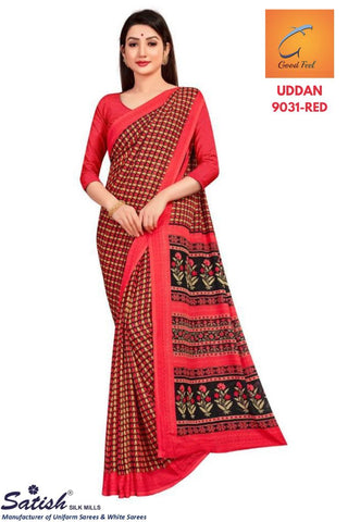 Designer Calico Printed Red Chiffon Saree