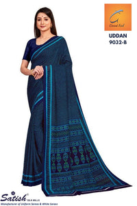 Designer Small Print Blue Chiffon Saree