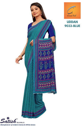 Calico Printed Blue Designer Chiffon Saree