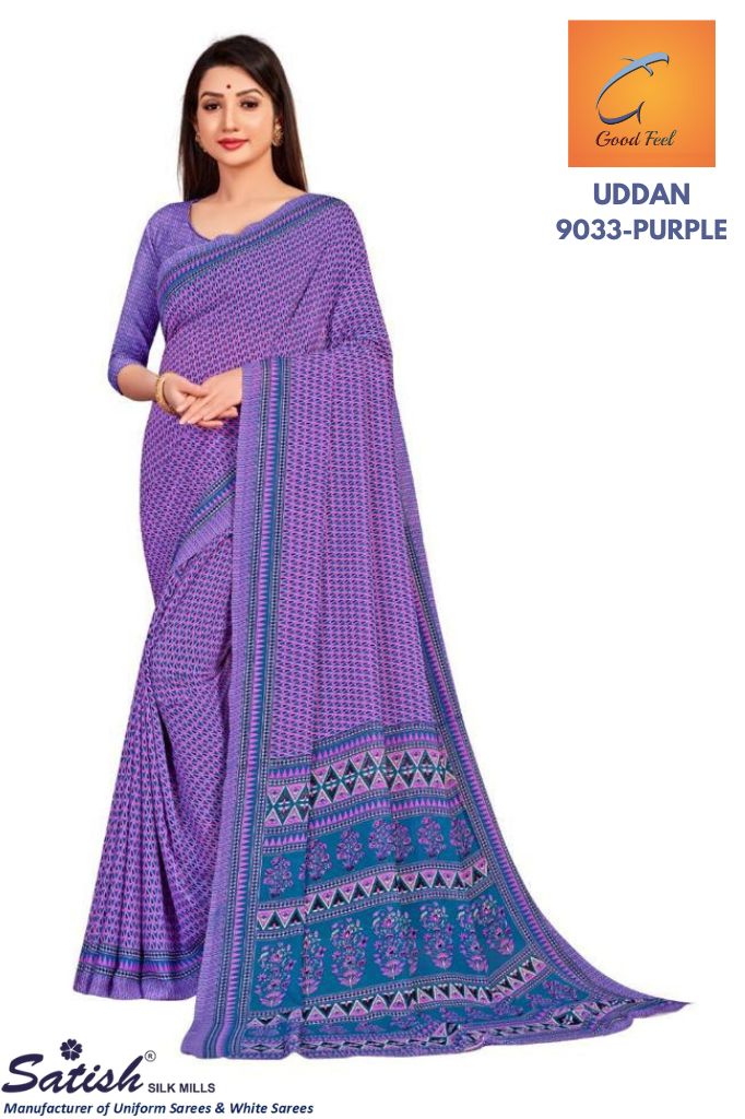 Calico Printed Purple Designer Chiffon Saree