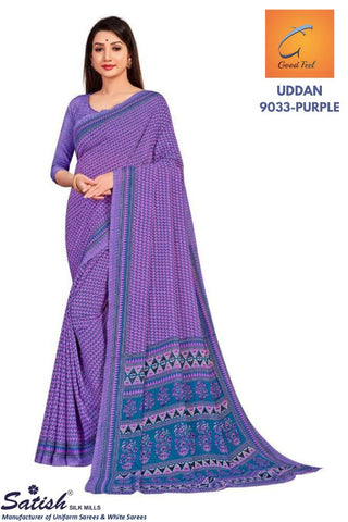 Calico Printed Purple Designer Chiffon Saree