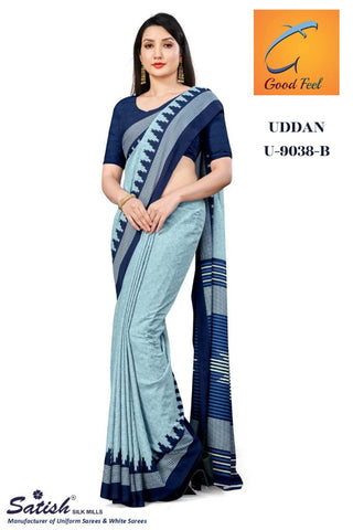 Plain Blue Border Chiffon Uniform Sarees