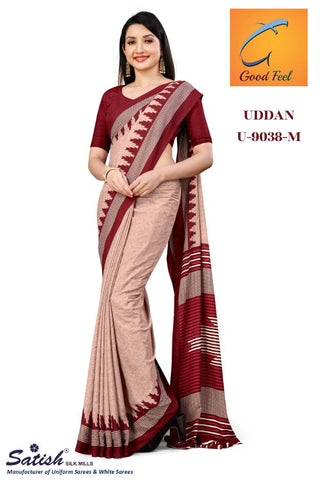 Plain Marun Border Chiffon Uniform Sarees