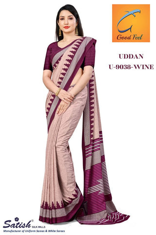 Plain Wine Border Chiffon Uniform Sarees