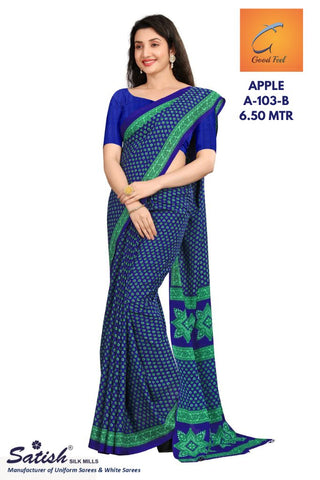 Calico Printed Blue Heavy Reniyal Uniform saree