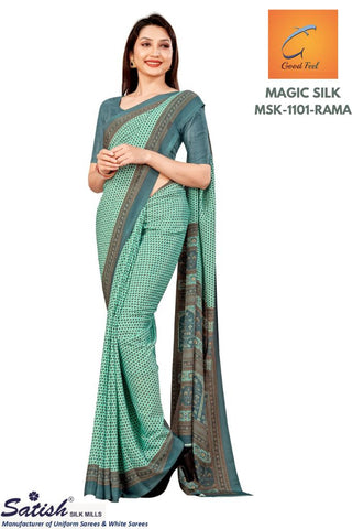 Designer Crepe Silk RAMA Printed Uniform Saree