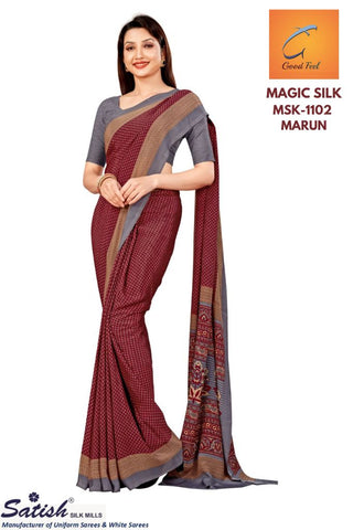 Crepe Silk MARUN Printed  Uniform Saree