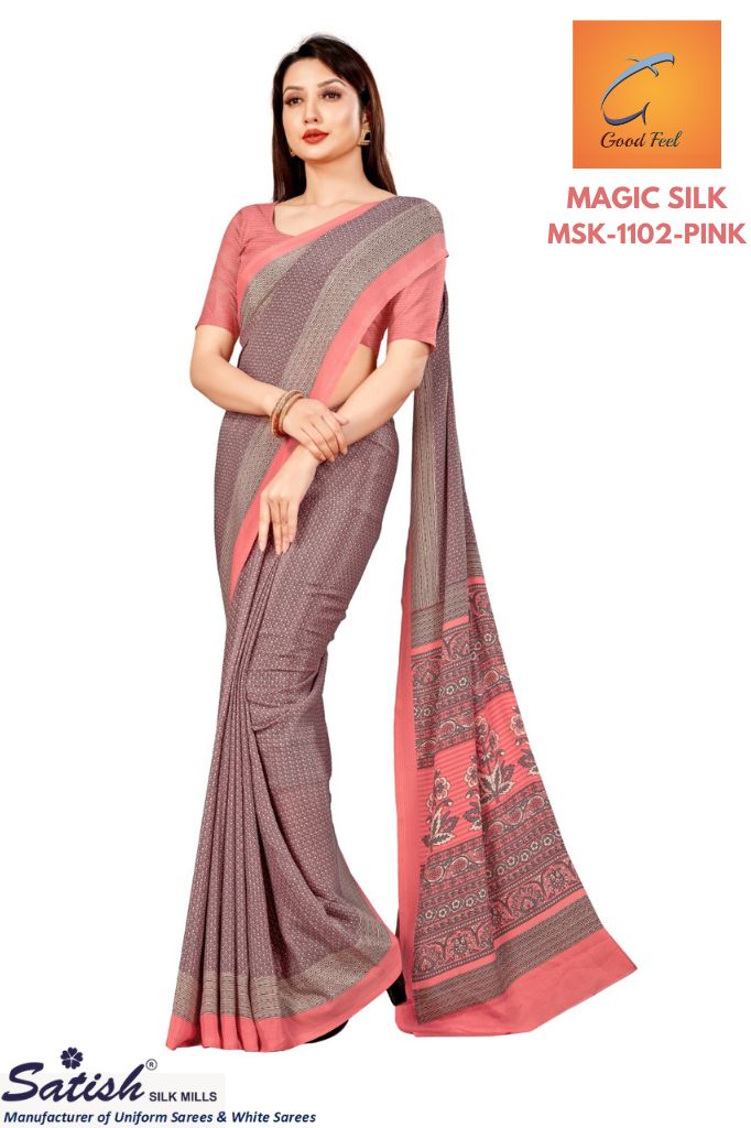 Crepe Silk PINK Printed Uniform Saree