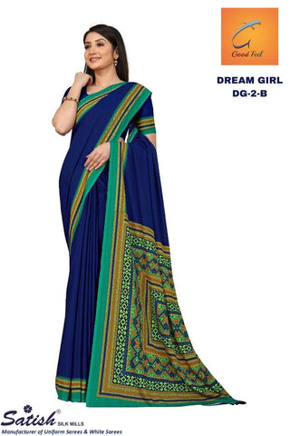 Blue Plain Crepe Uniform Saree (DG-2)