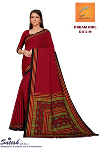 Marun Plain Crepe Uniform Saree (DG-2)