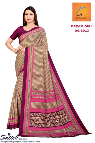 Checks Printed Pink Crepe Uniform Sarees