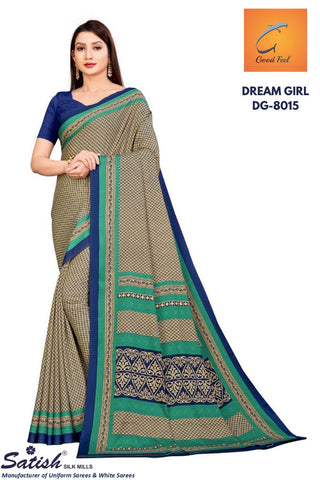 Checks Printed Blue Crepe Uniform Sarees