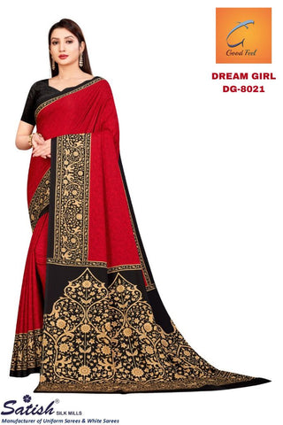 Printed Maroon Crepe Uniform Saree