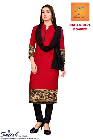 Plain Printed Border Maroon Crepe Uniform Salwar Suit With Dupatta for Teacher