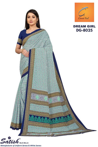 Check Printed Blue Crepe Uniform Sarees