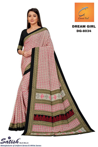 Checks Printed Black and Maroon uniform Saree