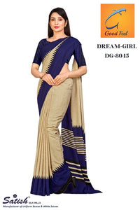 Blue Border Plain Crepe Uniform Saree