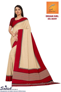 Maroon Border Plain Crepe Uniform Saree