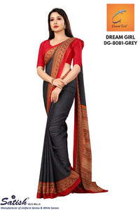 Grey Printed Crepe Uniform Saree