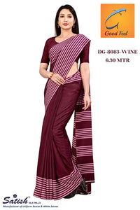 Wine Color Plain Uniform Crepe Saree for Teacher