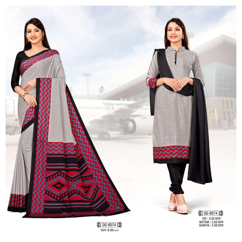 Plain Grey Crepe Saree & Salwar Suit (Combo Uniform)