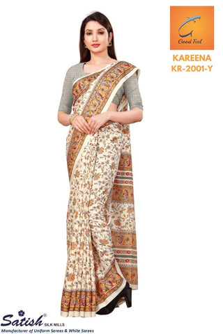 Floral Print Kotfeel Yellow Printed Saree