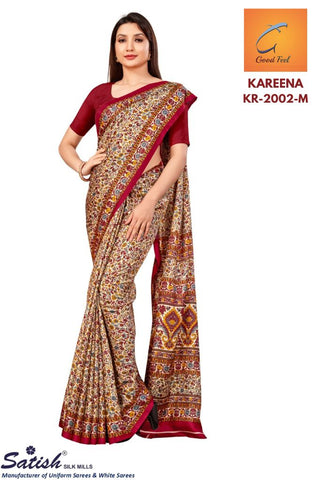 Floral Print Kotfeel Marun Printed Saree