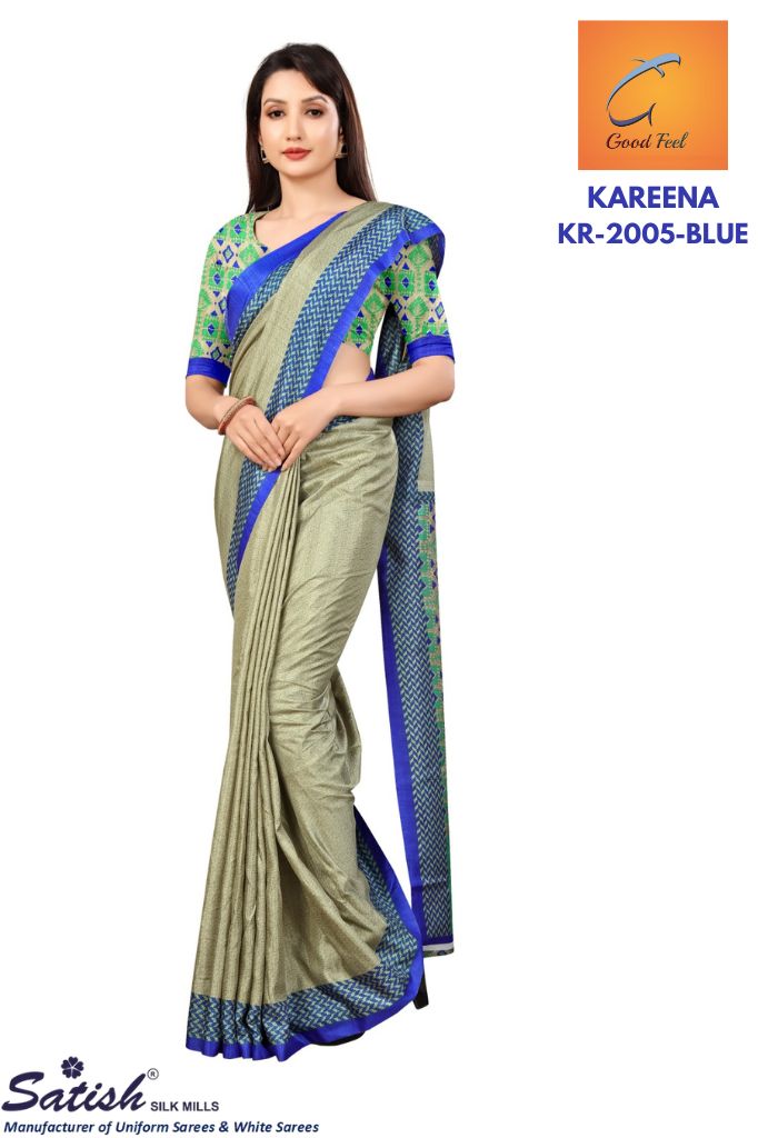 Plain Print Kotfeel Blue Border Printed Saree