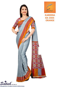 Plain Print Kotfeel Orange Border Printed Saree