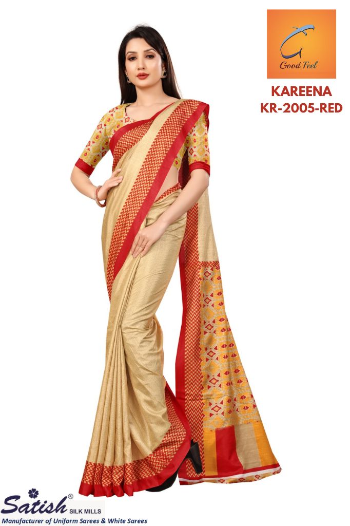 Plain Print Kotfeel Red Border Printed Saree