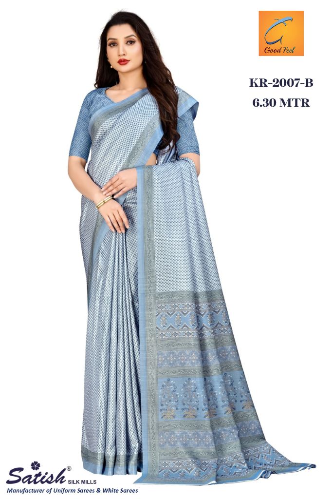 Calico Print Kotfeel Blue Uniform Printed Saree