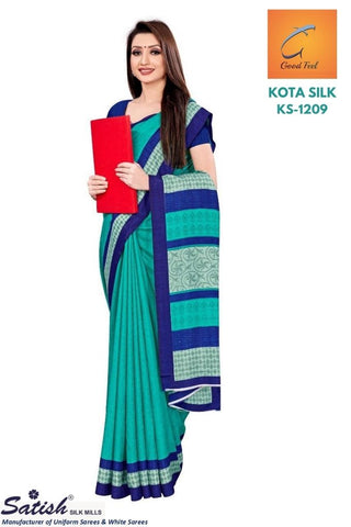 Plain Turquoise Kota Silk Uniform Saree