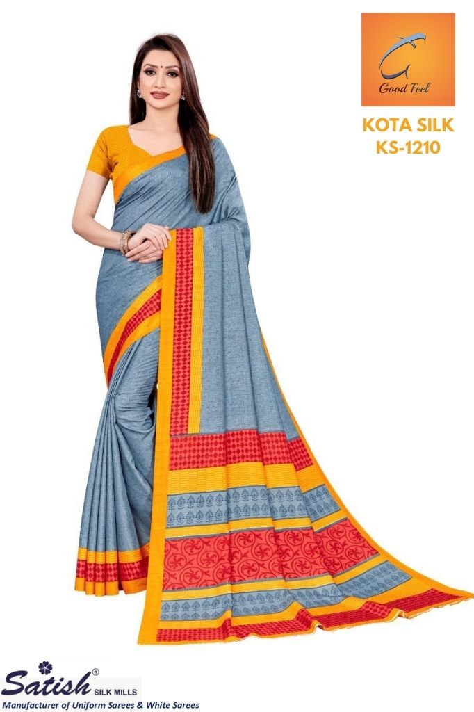 Plain Grey Kota Silk Uniform Saree