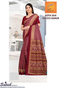 Calico Printed MARUN Kota Silk Uniform Saree