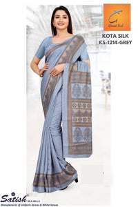 PLAIN Printed GREY Kota Silk Uniform Saree