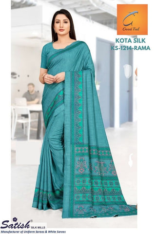 PLAIN Printed RAMA Kota Silk Uniform Saree