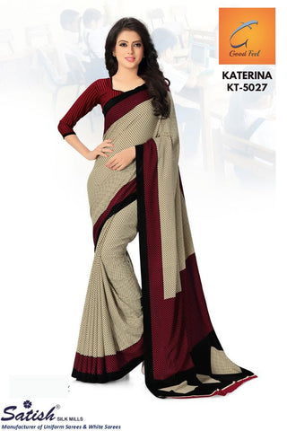 Checks Printed Beige Crepe Uniform Sarees