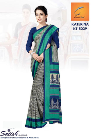 Calico Printed Blue Uniform Teacher Saree (KT-5039)