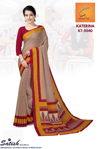 Calico Printed Marun Uniform Teacher Saree (KT-5040)