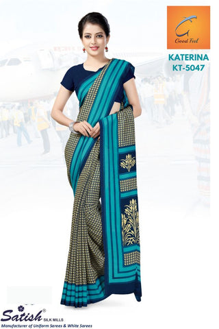 Blue Calico Printed Crepe Uniform Saree (KT-5047)